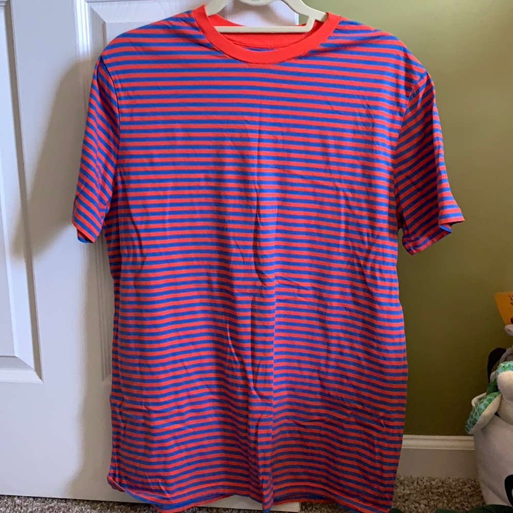 Blue and Red Striped Short Sleeve Tee
